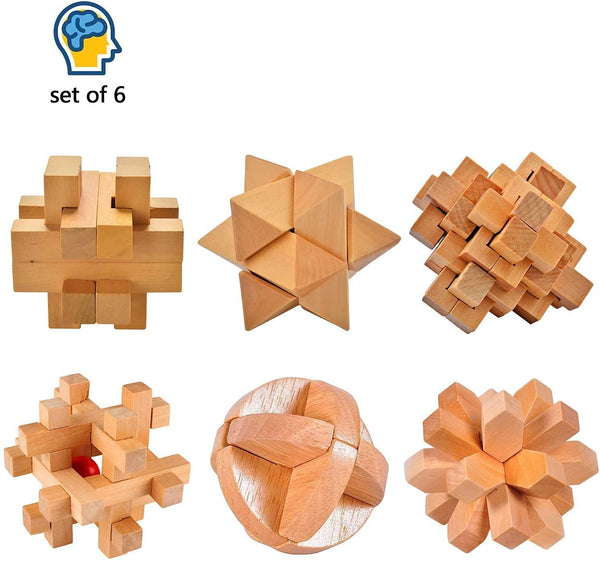 6 Quebra-cabeças de madeira 3D Estimula Cérebro