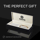 caneta tinteiro HDDNB de luxo prateada para homens e mulheres com estojo de presente, acabamento em ouro 24 quilates e pena dourada (extrafina), com 5 cartuchos de tinta preta e conversor- DELUXE EDITION