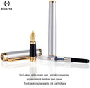 caneta tinteiro HDDNB de luxo prateada para homens e mulheres com estojo de presente, acabamento em ouro 24 quilates e pena dourada (extrafina), com 5 cartuchos de tinta preta e conversor- DELUXE EDITION