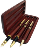 Caneta tinteiro Wooden 3 canetas de madeira com estojo para presente/Caneta-tinteiro, caneta esferográfica e caneta gel de alta qualidade com refis de tinta, canetas promocionais de design exclusivo para negócios - DELUE EDITION
