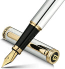Caneta tinteiro BEILUNER cromada prateada, luxo deslumbrante com detalhes em ouro 24K, linda ponta dourada 24K (média), caneta elegante para presente para homens e mulheres - conversor de tinta - DELUXE EDITION