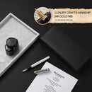 caneta tinteiro HDDNB de luxo prateada para homens e mulheres com estojo de presente, acabamento em ouro 24 quilates e pena dourada (extrafina), com 5 cartuchos de tinta preta e conversor- DELUXE EDITION