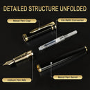Caneta tinteiro Fintanix com ponta fina | Acabamento preto luxuoso, fluxo de tinta suave, conjunto completo com cartuchos de tinta, conversor e estojo- DELUE EDITION