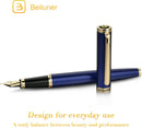 Caneta-tinteiro BEILUNER Azul, Canetas de Luxo Deslumbrantes com Acabamento em Ouro 24K, Linda Pena Dourada em Ouro 24K (Fina), Caneta Confiável para Presentear Homens e Mulheres - Conversor de Tinta - Elegante, Formatura, Ótima Caneta para Escrita