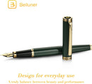 Caneta tinteiro Beiluner verde de corrida, canetas de luxo deslumbrantes com acabamento em ouro 24K, linda ponta dourada 24K (fina), presente confiável para homens e mulheres - DELUXE EDITION