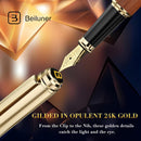Caneta tinteiro BEILUNER 316, deslumbrante jacarandá luxuosa, ponta dourada 24K (fina), lindo acabamento em ouro 24K, conversor de tinta, bom presente para homens e mulheres - elegantes, executivas- DELUXE EDITION