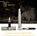 Caneta tinteiro BEILUNER cromada prateada, luxo deslumbrante com detalhes em ouro 24K, linda ponta dourada 24K (média), caneta elegante para presente para homens e mulheres - conversor de tinta - DELUXE EDITION