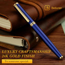 Caneta-tinteiro BEILUNER Azul, Canetas de Luxo Deslumbrantes com Acabamento em Ouro 24K, Linda Pena Dourada em Ouro 24K (Fina), Caneta Confiável para Presentear Homens e Mulheres - Conversor de Tinta - Elegante, Formatura, Ótima Caneta para Escrita