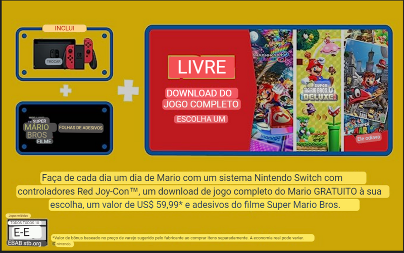 CONSOLA NINTENDO SWITCH BUNDLE SUPER MARIO ESCOLHA 1 - NOVO