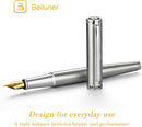Caneta BEILUNER Conjunto de canetas-tinteiro de luxo, ponta fina dourada sólida 24K, corpo de aço inoxidável prateado - DELUXE EDITION