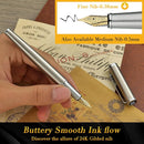 Caneta BEILUNER Conjunto de canetas-tinteiro de luxo, ponta fina dourada sólida 24K, corpo de aço inoxidável prateado - DELUXE EDITION