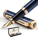 Caneta tinteiro HDDNB azul de luxo para homens e mulheres com caixa de presente, acabamento dourado 24K e ponta dourada (média) com 5 cartuchos de tinta preta e conversor- DELUXE EDITION