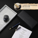 Caneta tinteiro HDDNB azul de luxo para homens e mulheres com caixa de presente, acabamento dourado 24K e ponta dourada (média) com 5 cartuchos de tinta preta e conversor- DELUXE EDITION