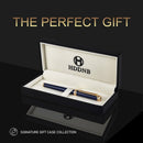 Caneta tinteiro HDDNB azul de luxo para homens e mulheres com caixa de presente, acabamento dourado 24K e ponta dourada (média) com 5 cartuchos de tinta preta e conversor- DELUXE EDITION