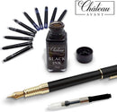 Caneta tinteiro Château  de caligrafia exclusiva, preta, pontas finas e de caligrafia, 10 cartuchos de tinta, frasco de tinta e conversor | Presente de escrita para iniciantes- DELUXE EDITION
