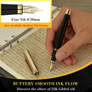 Caneta tinteiro BEILUNER 316, deslumbrante madeira preta luxuosa, ponta dourada 24K (fina), lindo acabamento em ouro 24K, conversor de tinta, presente chique para homens e mulheres - elegante - DELUXE EDITION