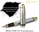 Caneta tinteiro BEILUNER cromada prata 315, canetas de luxo deslumbrantes com detalhes em ouro 24K, linda ponta dourada 24K (fina), conversor de tinta, presente chique para homens e mulheres - DELUXE EDITION