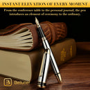 Caneta tinteiro BEILUNER cromada prata 315, canetas de luxo deslumbrantes com detalhes em ouro 24K, linda ponta dourada 24K (fina), conversor de tinta, presente chique para homens e mulheres - DELUXE EDITION