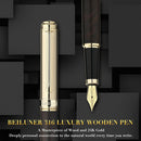 Caneta tinteiro BEILUNER 316, deslumbrante madeira preta luxuosa, ponta dourada 24K (fina), lindo acabamento em ouro 24K, conversor de tinta, presente chique para homens e mulheres - elegante - DELUXE EDITION