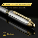 Caneta tinteiro BEILUNER cromada prata 315, canetas de luxo deslumbrantes com detalhes em ouro 24K, linda ponta dourada 24K (fina), conversor de tinta, presente chique para homens e mulheres - DELUXE EDITION