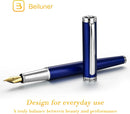 Caneta tinteiro BEILUNER de luxo, ponta média dourada sólida 24K, edição limitada clássica moderna - inclui 6 cartuchos de tinta e conversor de refil de tinta com estojo de presente - DELUXE EDITION