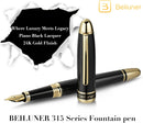 Caneta tinteiro BEILUNER preta 315, canetas de luxo deslumbrantes com detalhes em ouro 24K, linda ponta dourada 24K (fina), conversor de tinta, presente chique para homens e mulheres - DELUXE EDITION