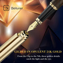 Caneta tinteiro BEILUNER 316, deslumbrante madeira preta luxuosa, ponta dourada 24K (fina), lindo acabamento em ouro 24K, conversor de tinta, presente chique para homens e mulheres - elegante - DELUXE EDITION