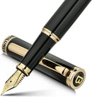 Caneta tinteiro BEILUNER preta, canetas de luxo deslumbrantes com detalhes em ouro 24K, linda ponta dourada 24K (fina), caneta de presente confiável para homens e mulheres - conversor de tinta - DELUXE EDITION