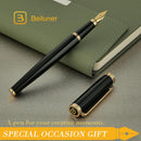 Caneta tinteiro BEILUNER preta, canetas de luxo deslumbrantes com detalhes em ouro 24K, linda ponta dourada 24K (fina), caneta de presente confiável para homens e mulheres - conversor de tinta - DELUXE EDITION