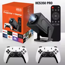 Projetor portátil HCS350 Pro inclui 2 controladores de jogos sem fio brancos 3800 jogos com suporte para console de videogame 4K 1080P Android11