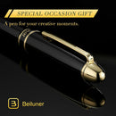 Caneta tinteiro BEILUNER preta 315, canetas de luxo deslumbrantes com detalhes em ouro 24K, linda ponta dourada 24K (fina), conversor de tinta, presente chique para homens e mulheres - DELUXE EDITION