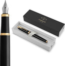 Caneta tinteiro Parker IM, laca preta com acabamento dourado, ponta fina, refil de tinta azul, caixa de presente elegante- DELUXE EDITION