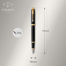 Caneta tinteiro Parker IM, laca preta com acabamento dourado, ponta fina, refil de tinta azul, caixa de presente elegante- DELUXE EDITION