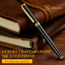 Caneta tinteiro BEILUNER preta, canetas de luxo deslumbrantes com detalhes em ouro 24K, linda ponta dourada 24K (fina), caneta de presente confiável para homens e mulheres - conversor de tinta - DELUXE EDITION