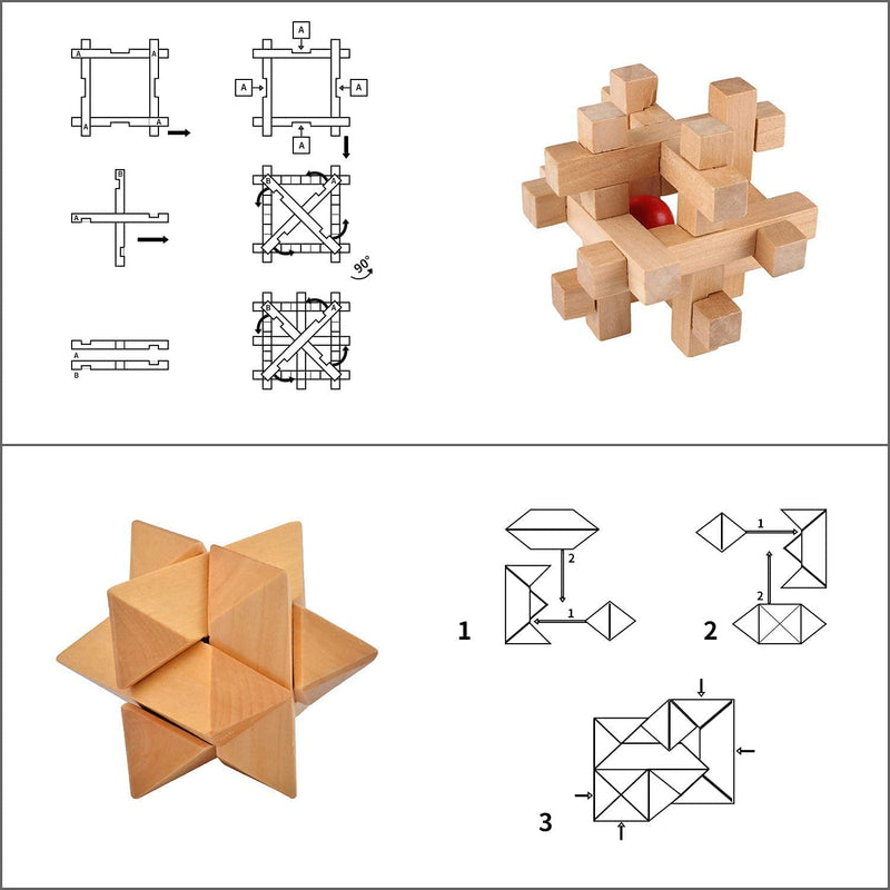 6 Quebra-cabeças de madeira 3D Estimula Cérebro