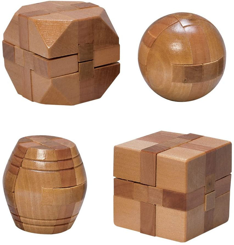 4 Mini Quebra-cabeças de madeira 3D Estimula Cérebro